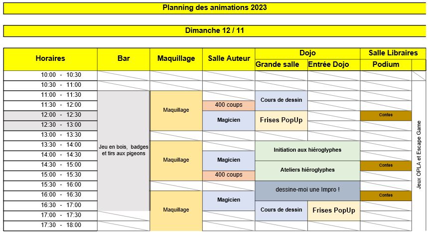 Planning animations dimanche